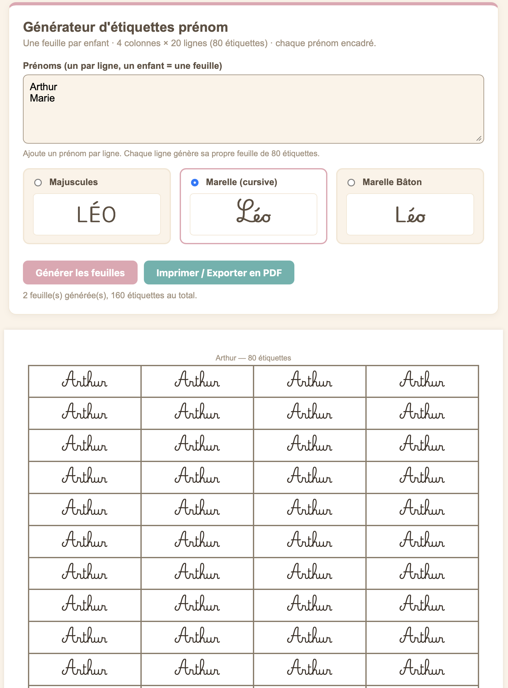 Exemple d'étiquettes encadrées