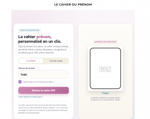 Générateur de cahier prénom Majuscule d'imprimerie - Accès