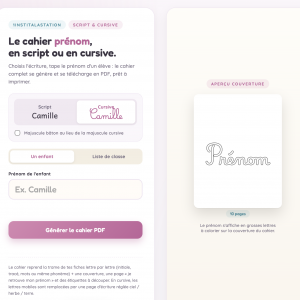 Générateur cahier prénom script & cursive- Accès