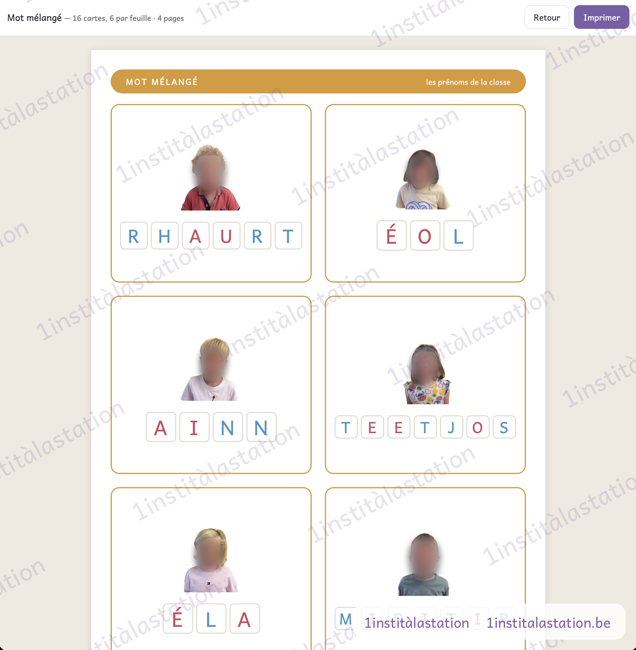 Cartes de mots mélangés
