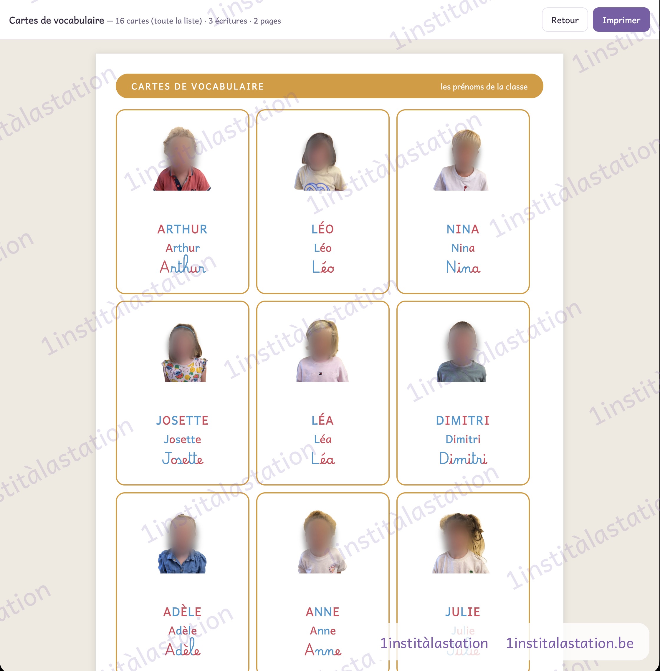 Cartes de vocabulaire en trois écritures